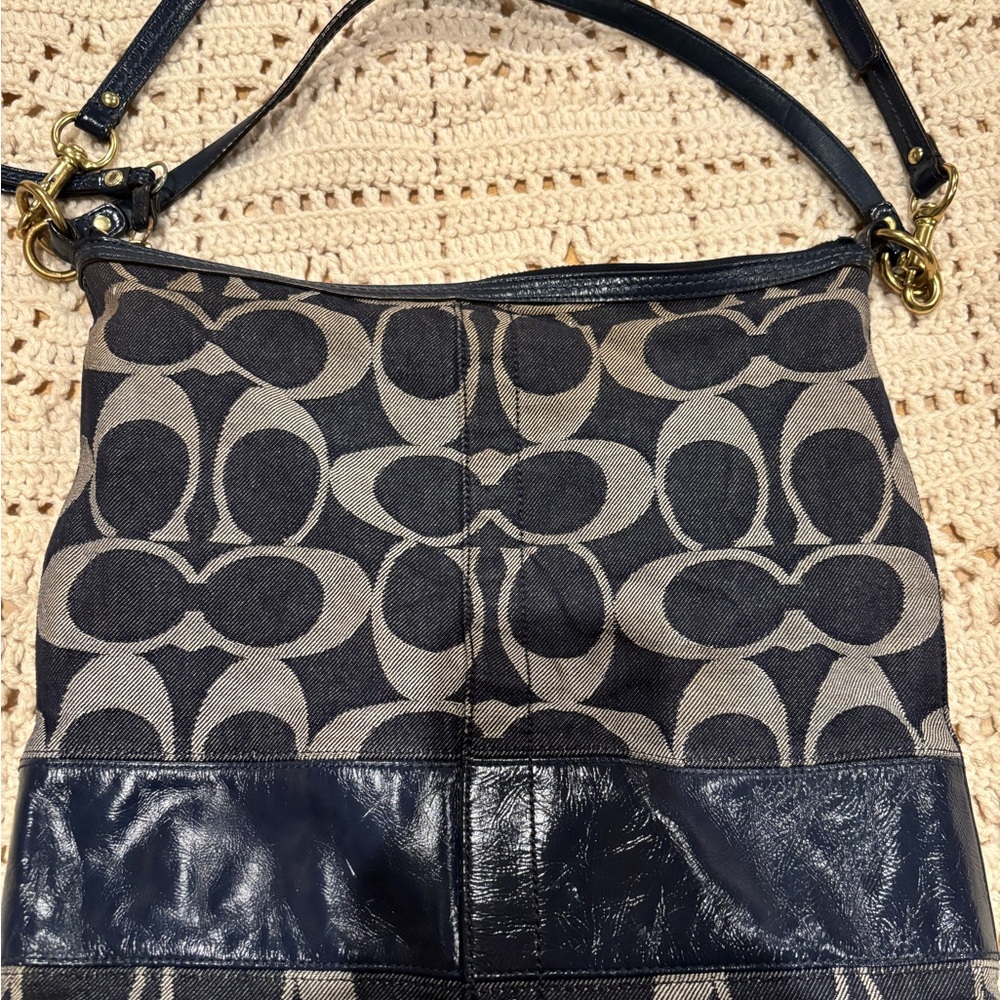 Coach Bag Stylish Navy and Gray Shoulder Bag